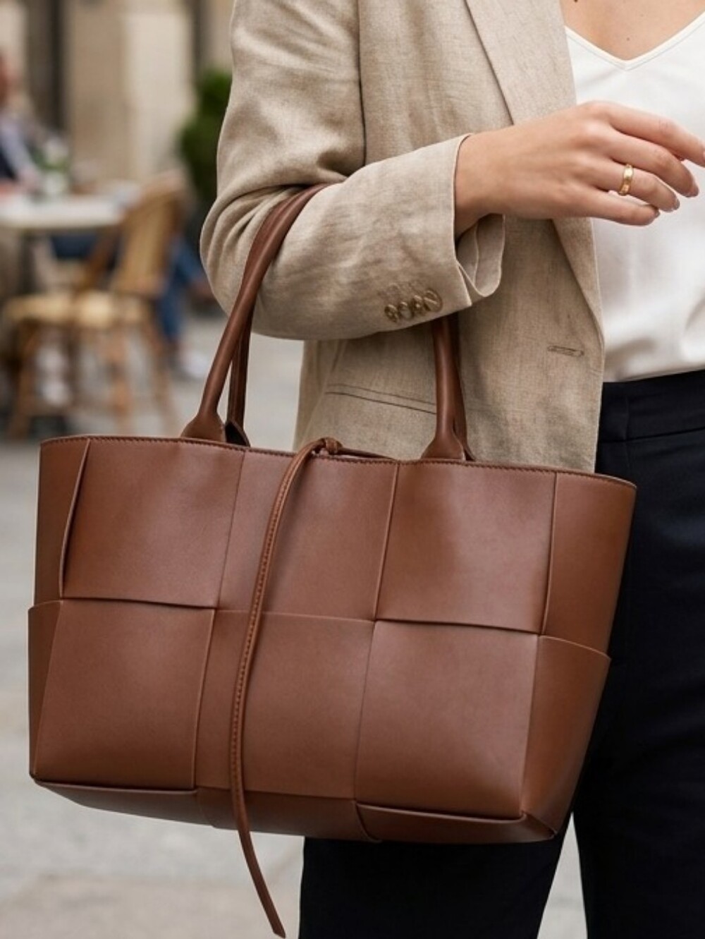 BRAND NEW NEVER WORN Deep Brown Woven Tote Bag Satchel Handbag